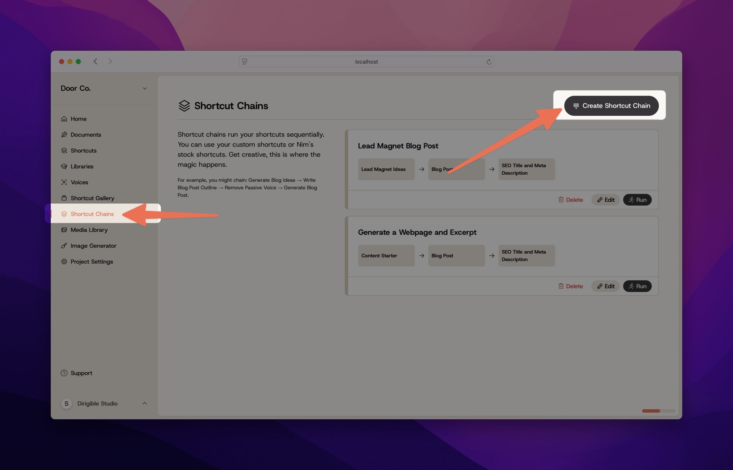 Creating Shortcut Chains